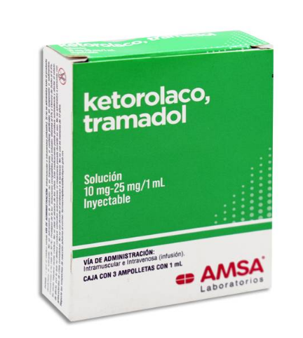 Ketorolaco/Tramadol Solución 10mg-25mg/1ml Inyectable Amsa